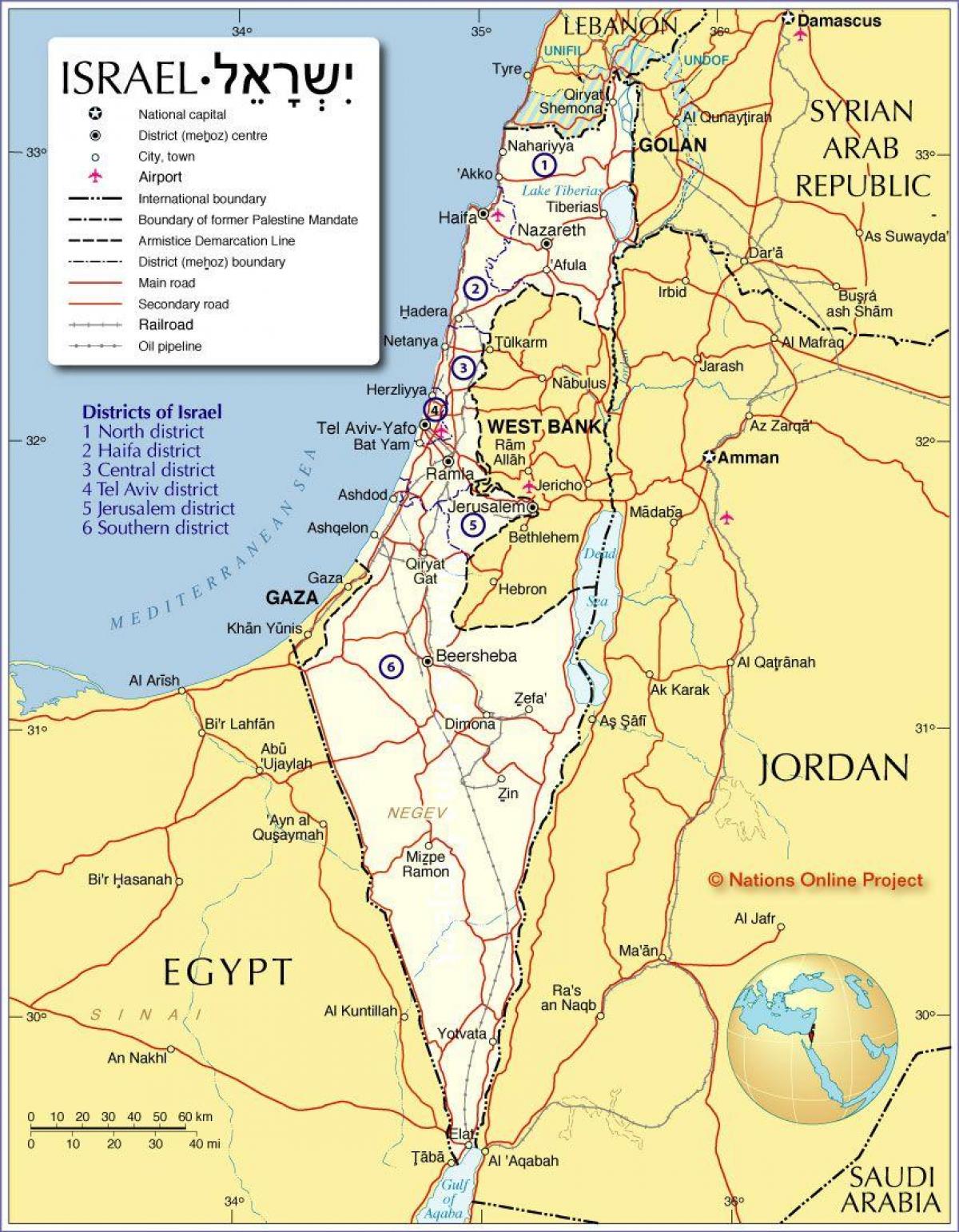 Kartta israel - Israel-alueiden kartta (Länsi-Aasia - Aasia)